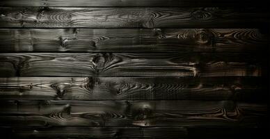 Dark burnt wood texture, black panoramic background - AI generated image photo