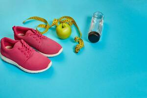 Sneakers, centimeter, green apple, weight loss, running, healthy photo