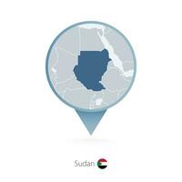 Map pin with detailed map of Sudan and neighboring countries. vector