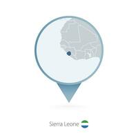 Map pin with detailed map of Sierra Leone and neighboring countries. vector