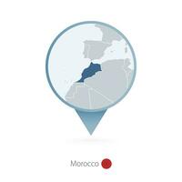 Map pin with detailed map of Morocco and neighboring countries. vector