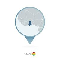 Map pin with detailed map of Ghana and neighboring countries. vector