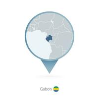 Map pin with detailed map of Gabon and neighboring countries. vector