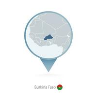 Map pin with detailed map of Burkina Faso and neighboring countries. vector