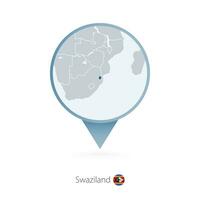 Map pin with detailed map of Swaziland and neighboring countries. vector