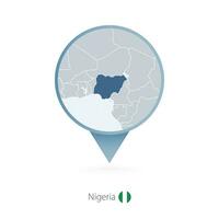 Map pin with detailed map of Nigeria and neighboring countries. vector