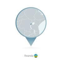 Map pin with detailed map of Rwanda and neighboring countries. vector