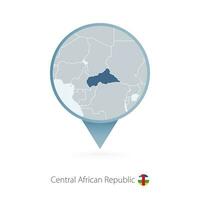 Map pin with detailed map of Central African Republic and neighboring countries. vector