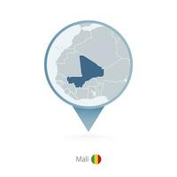 Map pin with detailed map of Mali and neighboring countries. vector