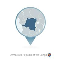 Map pin with detailed map of Democratic Republic of the Congo and neighboring countries. vector