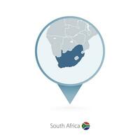 Map pin with detailed map of South Africa and neighboring countries. vector