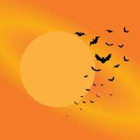 Full moon and flying bats, Halloween background, vector illustration.