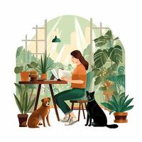 Tranquil Home Reading Corner with Pets vector