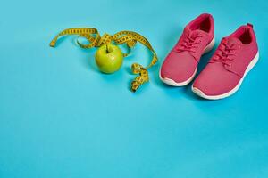 Sneakers, centimeter, green apple, weight loss, running, healthy photo