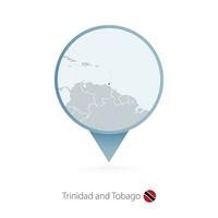 Map pin with detailed map of Trinidad and Tobago and neighboring countries. vector