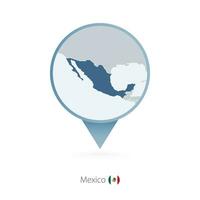 Map pin with detailed map of Mexico and neighboring countries. vector