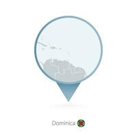 Map pin with detailed map of Dominica and neighboring countries. vector