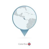 Map pin with detailed map of Costa Rica and neighboring countries. vector
