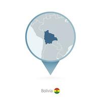 Map pin with detailed map of Bolivia and neighboring countries. vector