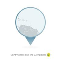 Map pin with detailed map of Saint Vincent and the Grenadines and neighboring countries. vector