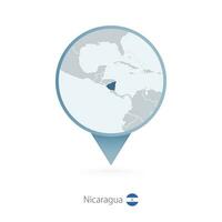 Map pin with detailed map of Nicaragua and neighboring countries. vector