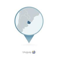 Map pin with detailed map of Uruguay and neighboring countries. vector