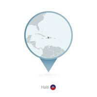 Map pin with detailed map of Haiti and neighboring countries. vector