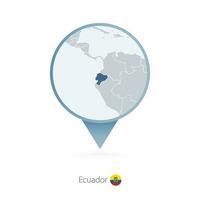 Map pin with detailed map of Ecuador and neighboring countries. vector
