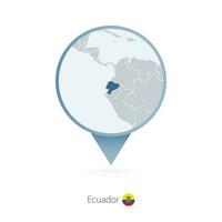 Map pin with detailed map of Ecuador and neighboring countries. vector