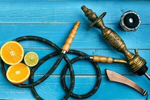 Hookah. Tobacco with orange and lime flavor. Top view photo