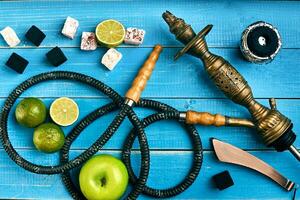 Hookah. Tobacco with apple and lime flavor. Top view photo