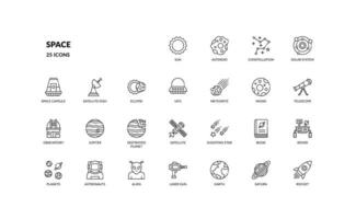 space astronomy futuristic technology cosmos detailed outline line icon set vector