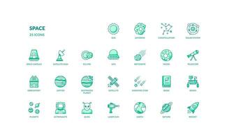 space astronomy futuristic technology cosmos detailed green color icon set vector