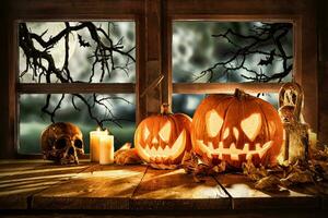 Festive Halloween Pumpkin Decoration with Spooky Jack-O'-Lantern photo