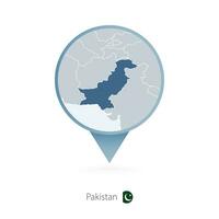 Map pin with detailed map of Pakistan and neighboring countries. vector