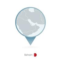 Map pin with detailed map of Bahrain and neighboring countries. vector