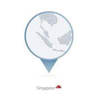 Map pin with detailed map of Singapore and neighboring countries. vector