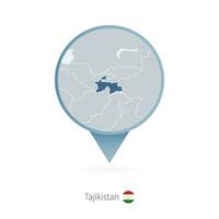 Map pin with detailed map of Tajikistan and neighboring countries. vector