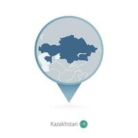 Map pin with detailed map of Kazakhstan and neighboring countries. vector