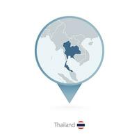 Map pin with detailed map of Thailand and neighboring countries. vector