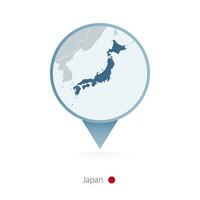 Map pin with detailed map of Japan and neighboring countries. vector