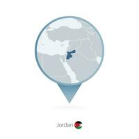 Map pin with detailed map of Jordan and neighboring countries. vector