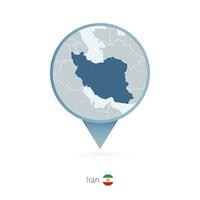 Map pin with detailed map of Iran and neighboring countries. vector