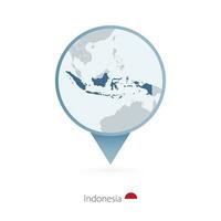 Map pin with detailed map of Indonesia and neighboring countries. vector