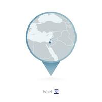 Map pin with detailed map of Israel and neighboring countries. vector