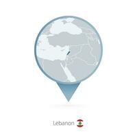 Map pin with detailed map of Lebanon and neighboring countries. vector