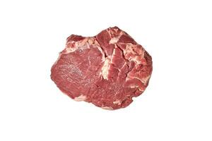 Fresh raw beef steak isolated on white background, top view. photo