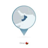 Map pin with detailed map of Oman and neighboring countries. vector