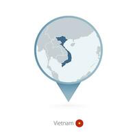 Map pin with detailed map of Vietnam and neighboring countries. vector