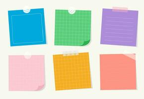 Bundle of pastel cute colorful paper note. Blank sticky note for message. Piece of different colored memo note template for reminder, announcement, advertising, information. Flat vector illustration.